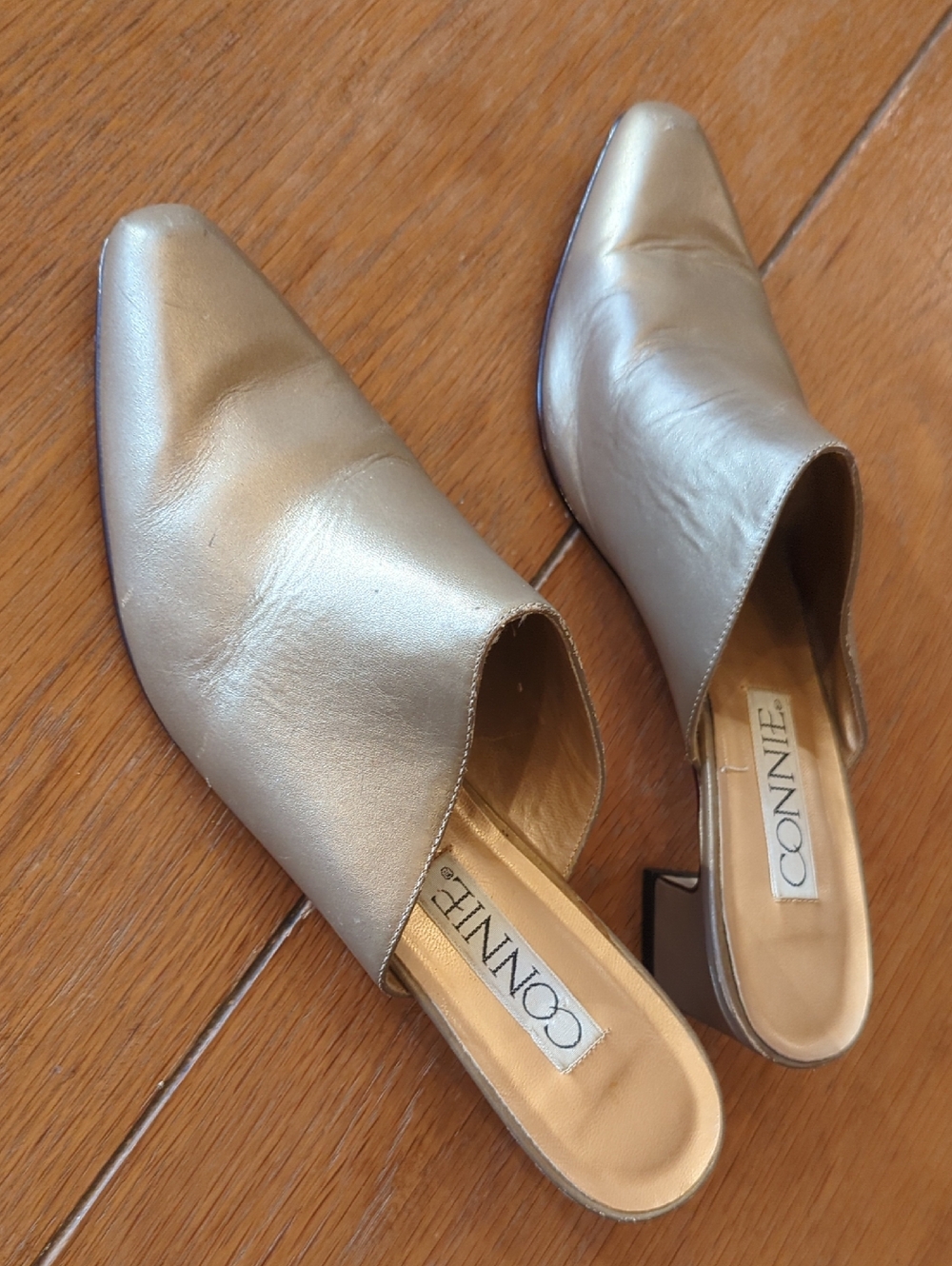 Connie Metallic Silver Pointed Toe Mule Slides 8.5